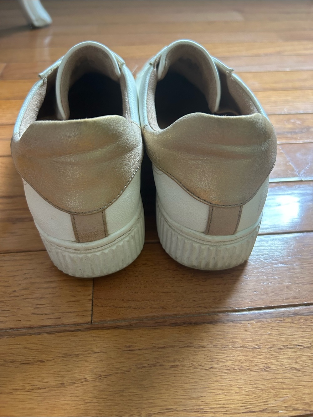 Metallic Gold and White Leather Sneakers